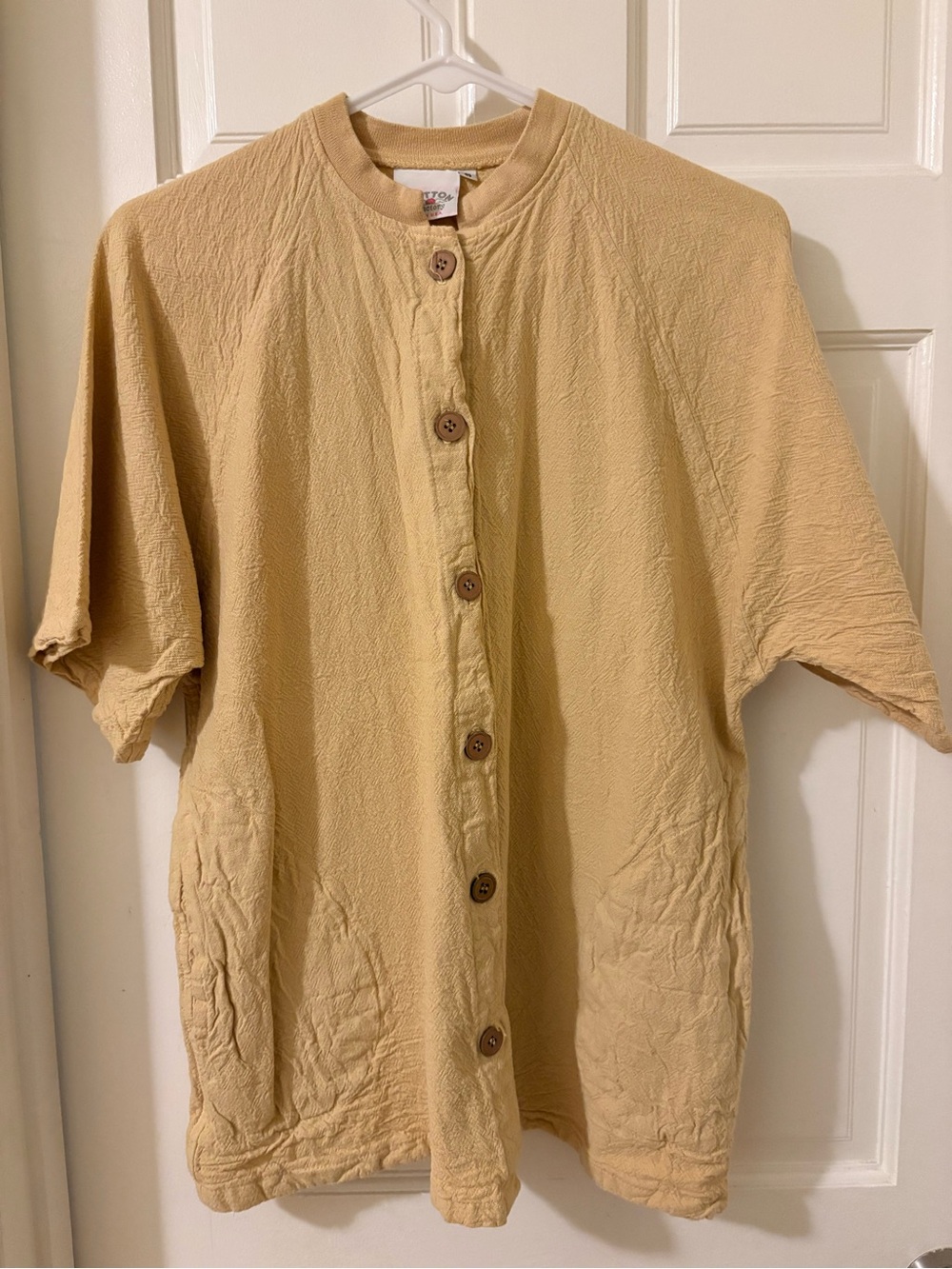 Textured Cotton Button-Front Short Sleeve Shirt - butter yellow